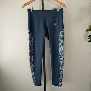 Adidas Climawarm Aztec Legging Pant Tight Thick High Rise Green Grey Sage